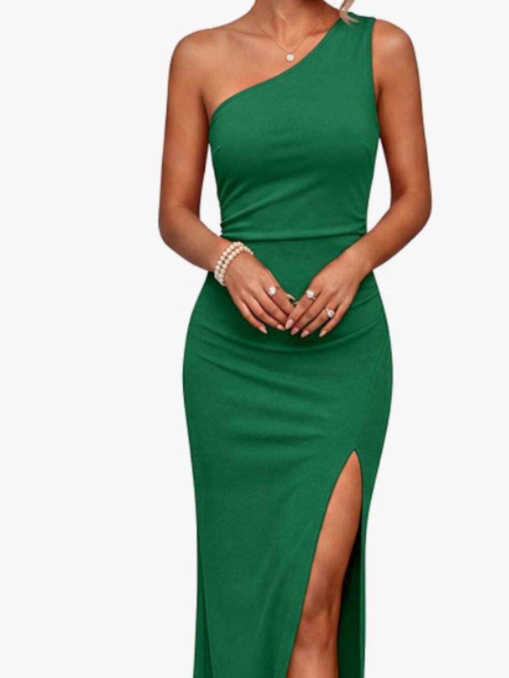 Green One Shoulder Ankle Dress